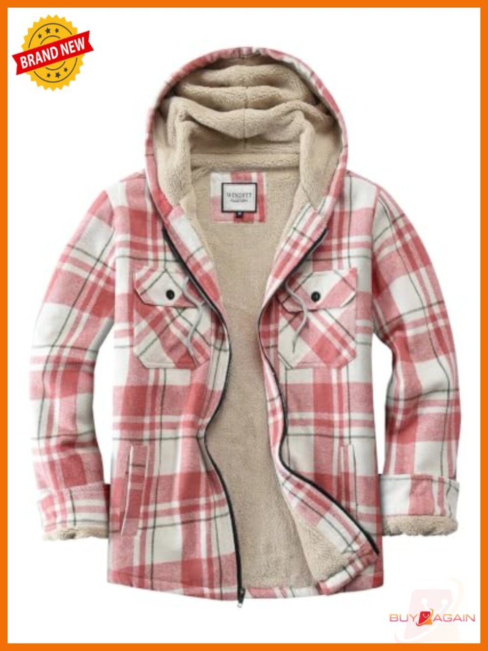 Sherpa Lined Plaid Fleece Flannel Jacket Full Zip Hooded